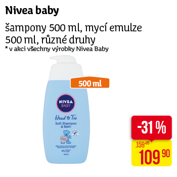 Nivea Baby - Šampony 500ml, mycí emulze 500ml, různé druhy