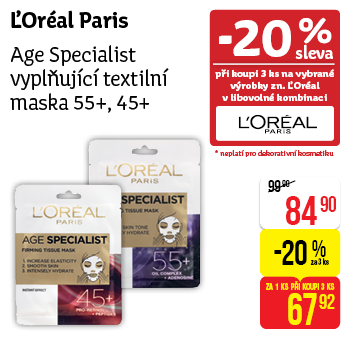 L'Oréal Paris - Age Specialist vyplňující textilní maska 55+, 45+