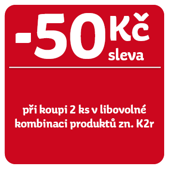 Využijte neklubové nabídky slevy 50 Kč  při koupi 2 libovolné kombinaci produktů značky K2r!