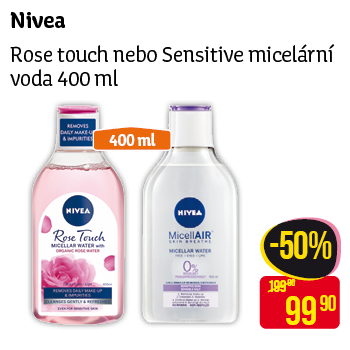Nivea - Rose touch nebo Sensitive micelární voda 400 ml