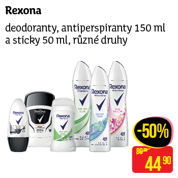 Rexona - deodoranty, antiperspiranty 150 ml a sticky 50 ml, různé druhy