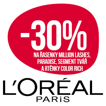 Využijte neklubové nabídky slevy 30 % na řasenky Million Lashes, Paradise, segment tvář a rtěnky Color rich značky L'Oréal Paris!