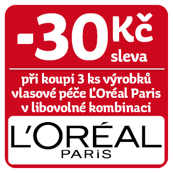 Využijte neklubové nabídky - sleva 30 Kč na vlasovou péči značky L'Oréal Paris při koupi 2 ks v libovolné kombinaci !