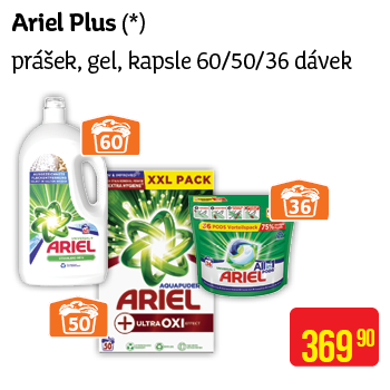 Ariel Plus - prášek, gel, kapsle 60/50/36 dávek