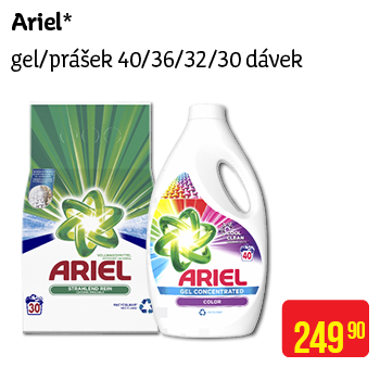 Ariel - gel, prášek 40/36/32/30 dávek