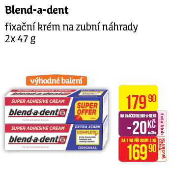 Blend-a-dent - fixační krém na zubní náhrady 2x 47 g